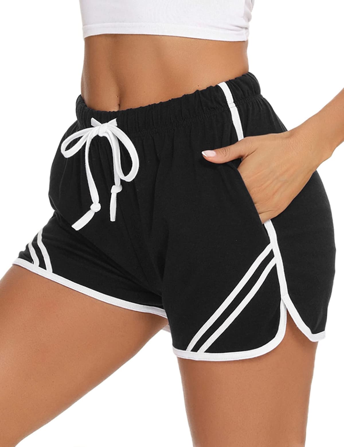 Litherday Shorts Mujer Verano Algodón Pantalones Cortos Deportivos con Cordón y Bolsillos Ropa Deportiva Mujer para Yoga Fitness Jogging Casa