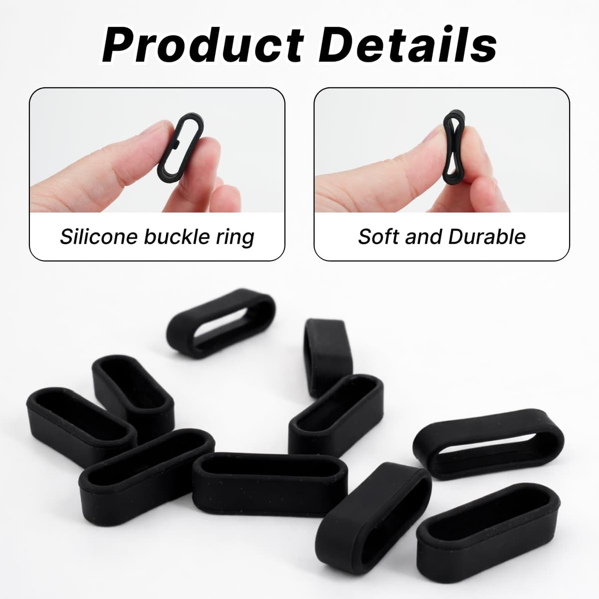 10 Piezas Anillos de Silicona para Reloj 22mm, Retenedores para Correas de Reloj Garmin Vivoactive 3, Fenix 5s, Forerunner 245, Correas Reloj de Silicona para Relojes Deportivos y Smartwatches (Negro) — view 3