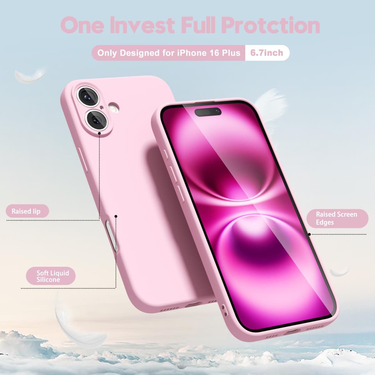 oakxco for iPhone 17 Pro Max Phone Case Liquid Silicone, Cute Thin Slim Grip Soft Rubber Gel for Women Men, Smooth Matte TPU Plain Solid Color Girly Simple Case with Camera Cover, Light Pink — view 727