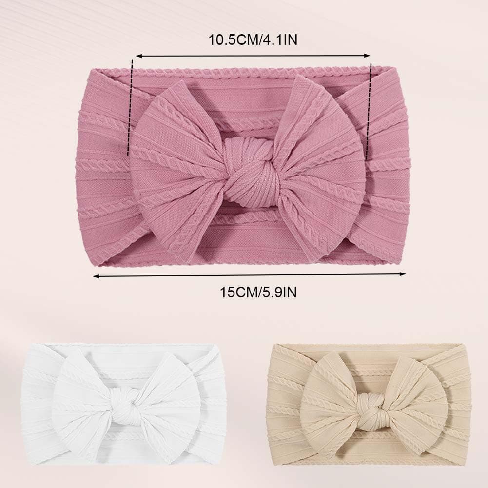 DiULi Baby Headbands, 3 Pcs Baby Headbands for Girls Stretchy Soft Babys Bows Cute Headwear Nylon Toddler Infant Hairbands Babys Turban Headband Elastic Hair Bands for Kids Infants Toddlers Newborn（B） — view 2
