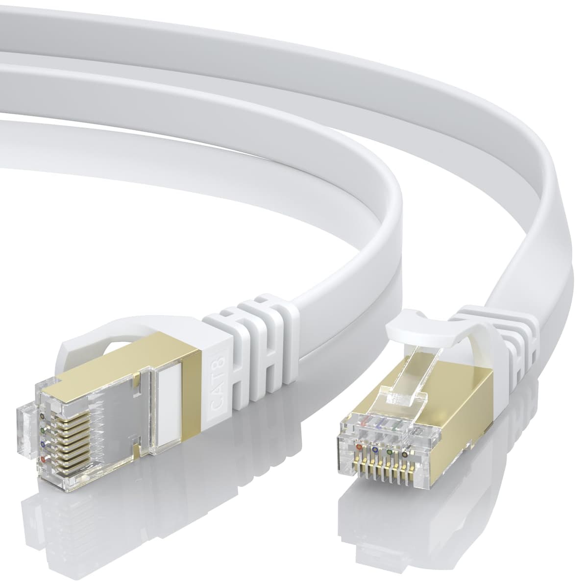 BUSOHE Cat 8 Ethernet Cable 0.5m, High Speed Flat Gigabit RJ45 Lan Network Cable, 40Gbps 2000Mhz Internet Patch Cord Compatible with Router, Modem, PC, Laptop, Printer (White)