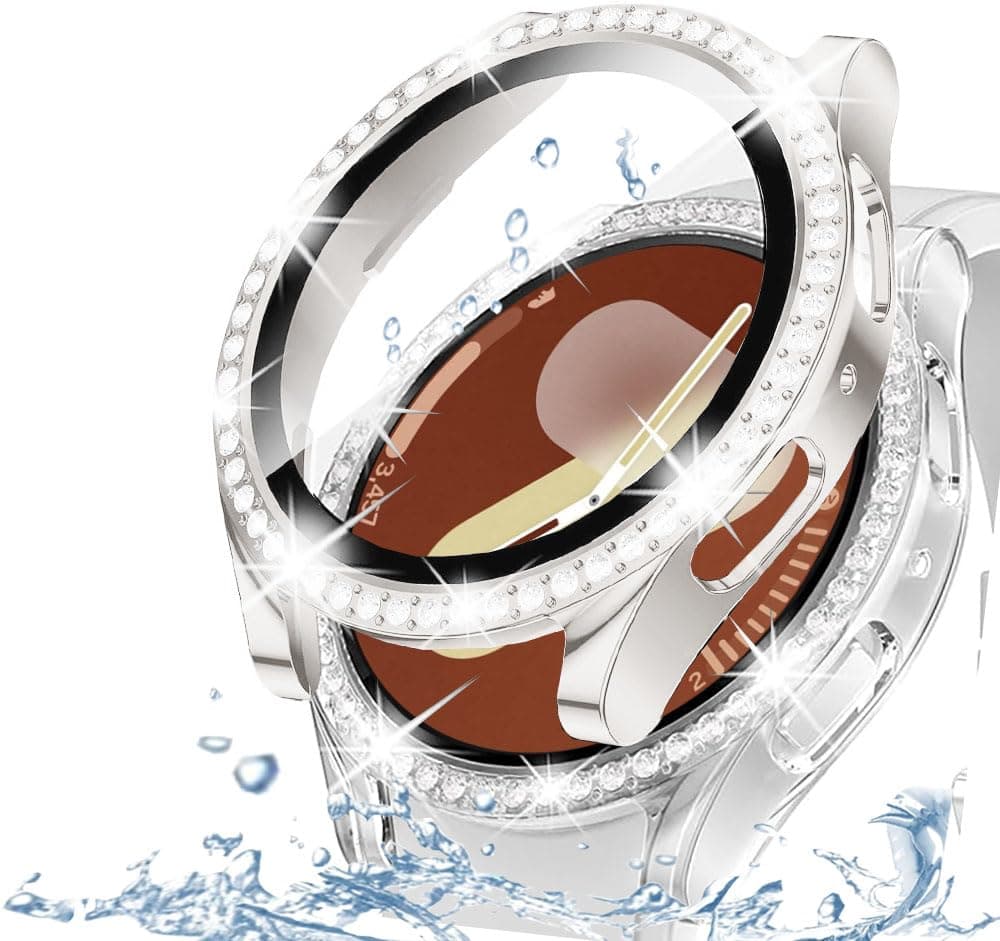 DEALELE [2-PACK] Case Compatible with Samsung Galaxy Watch FE / 5/4 40mm, Bling Double-row Diamond PC Protective Case Protector Cover, 40mm, Rose gold + Transparent — view 27