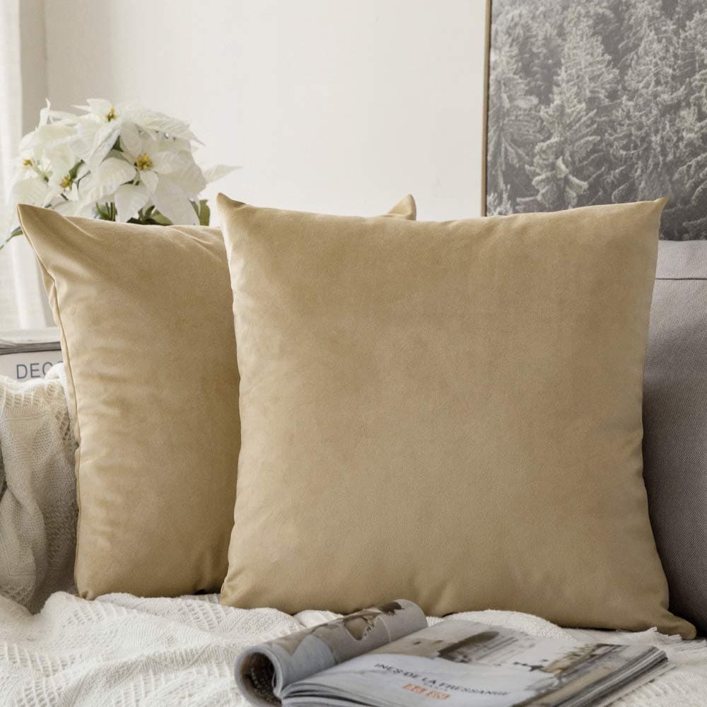 MIULEE Pack of 2 Fall Velvet Soft Solid Decorative Throw Pillow Covers Square Cushion Cases for Sofa Couch Bedroom Living Room Car Home Decor 18 x 18 Inch 45 x 45 cm Orange — view 56
