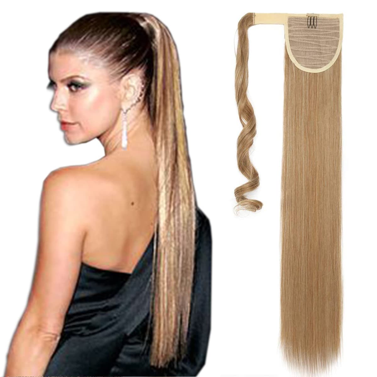 17"(43cm) SEGO Ponytail Long Synthetic Hair Looks Natural [Red Brown/Orange] Clip in Hair Extensions Curly Tail Ponytail Extension (90g) — view 108