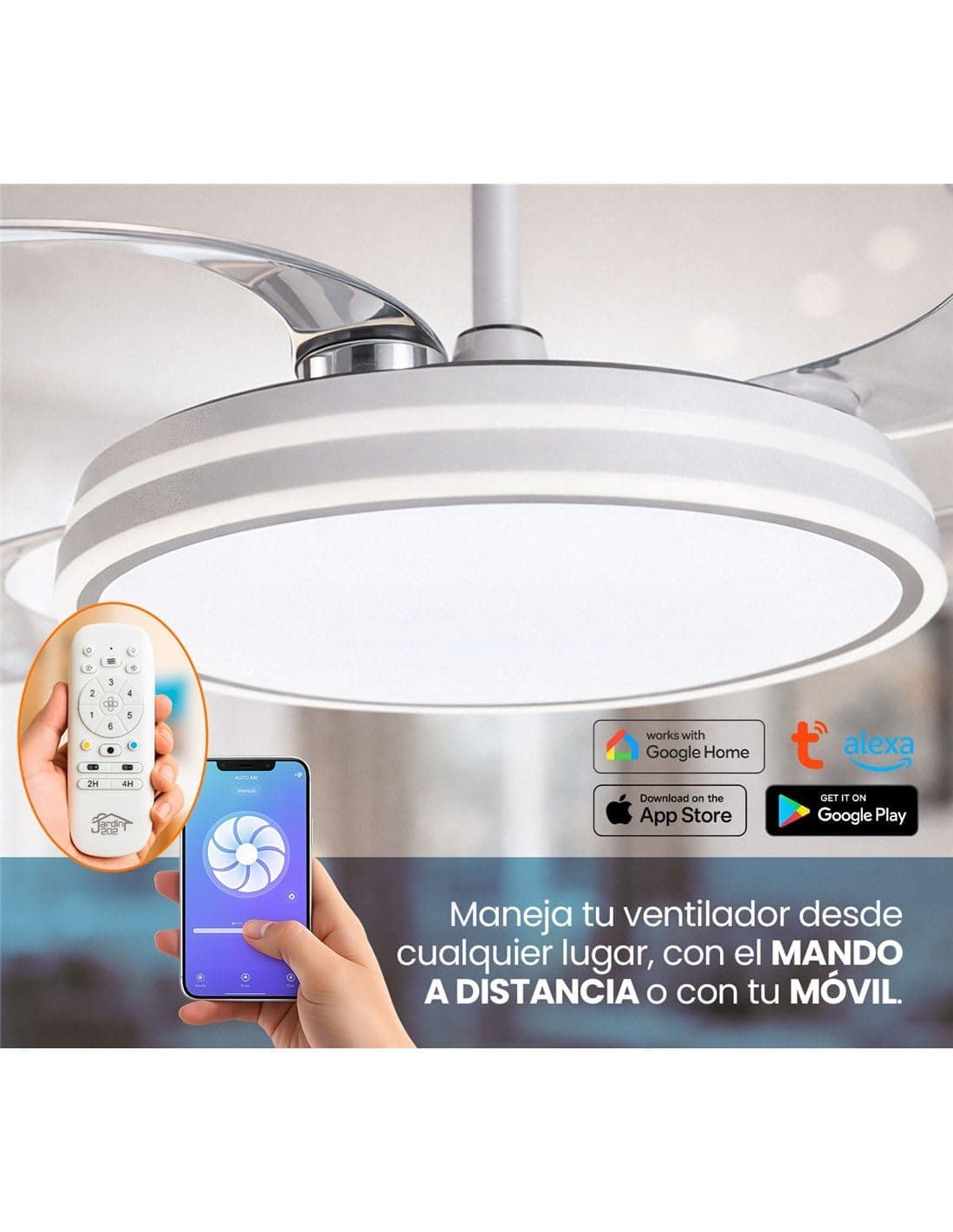 Jardin202 - Ventilador de Techo con Aspas Retráctiles, Motor DC, Temporizador, WiFi Alexa/Google Home y Luz LED Regulable, Mando a Distancia | 50 cm (Tarifa Wifi Blanco) — view 2