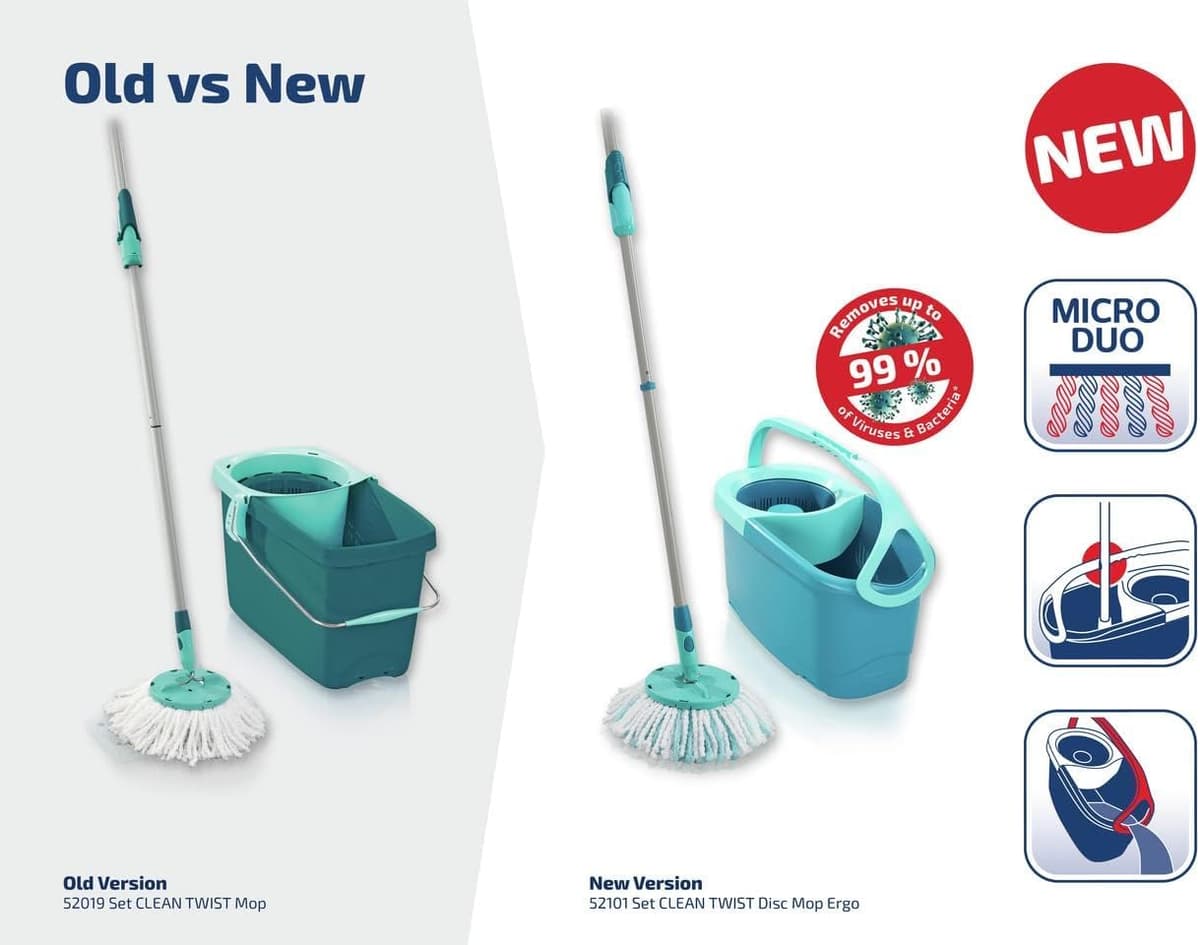 Leifheit Set de fregona rotatoria Clean Twist Disc Mop Ergo 2.0, fregona giratoria con cabezal Micro Duo, set de limpieza en húmedo — view 6