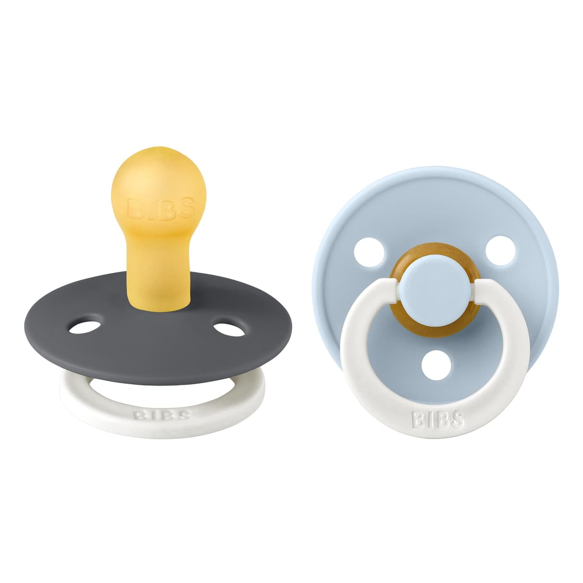 BIBS Colour Soother 2-Pack, BPA Free Dummy Pacifier, Round Nipple. Natural Rubber Latex, Size 2 (6-18 Months), Sky Blue/Steel Blue — view 111