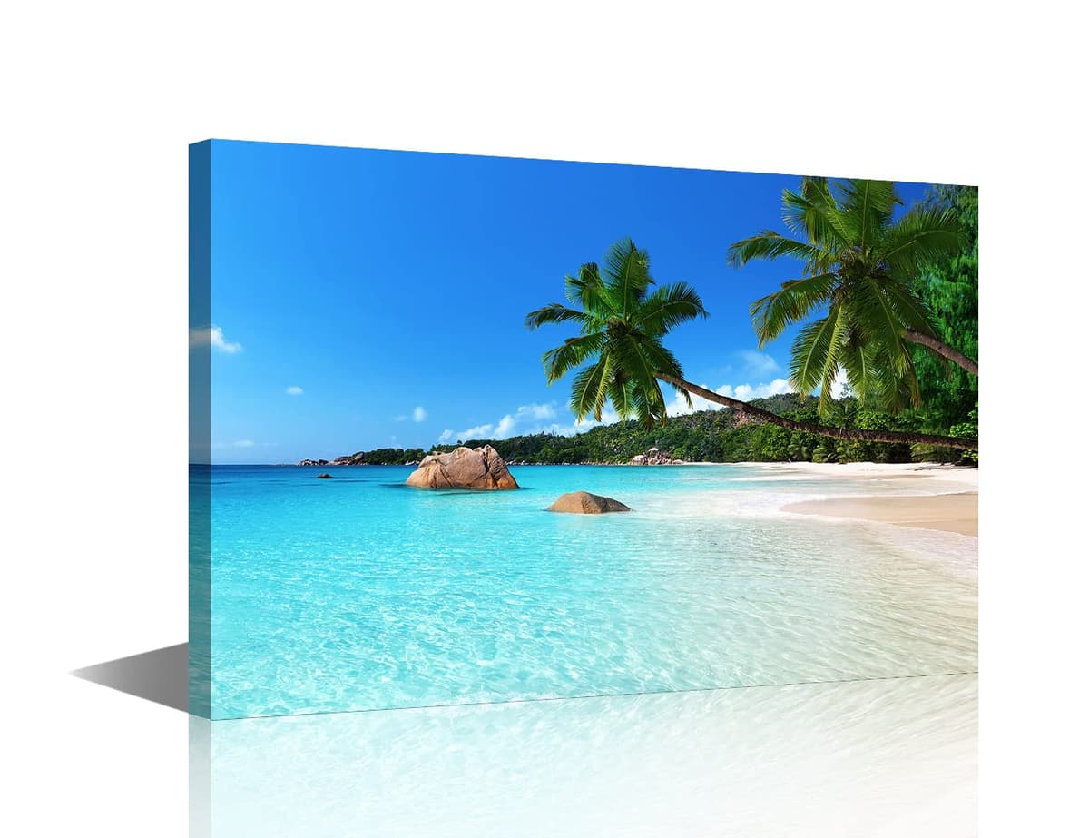 TISHIRON Wall Art Sandy Beach Sunrise Pictures Painting on Canvas Wall Art Modern Framed Seaside Canvas Prints Ready To Hang(24X16in) — view 16