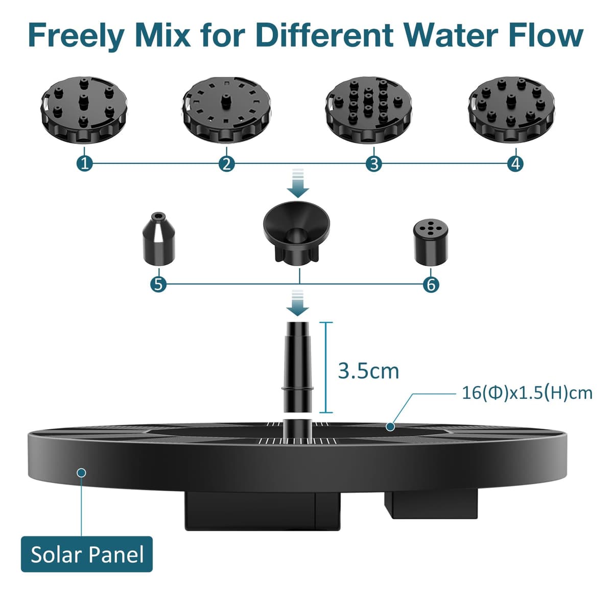 AISITIN Solar Water Fountain, Solar Powered Water Fountain with Multiple Nozzles, Floating Solar Pond Pump,Solar Water Feature for Bird Bath, Garden, Pond, Pool and Fish Tank — view 3