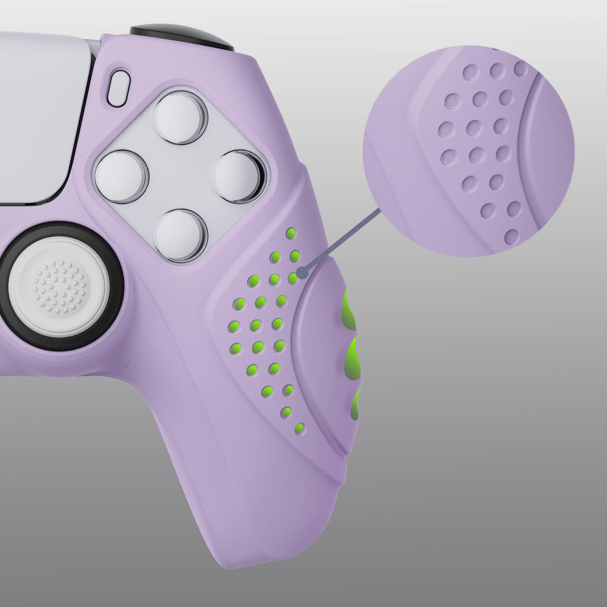 eXtremeRate PlayVital Funda de Silicona para ps5 - Carcasa Protectora Suave y Antideslizante con 2 Tapas de Joystick, Compatible con DualSense, Accesorio para ps5 (Edición Guardian-Malva Violeta) — view 6