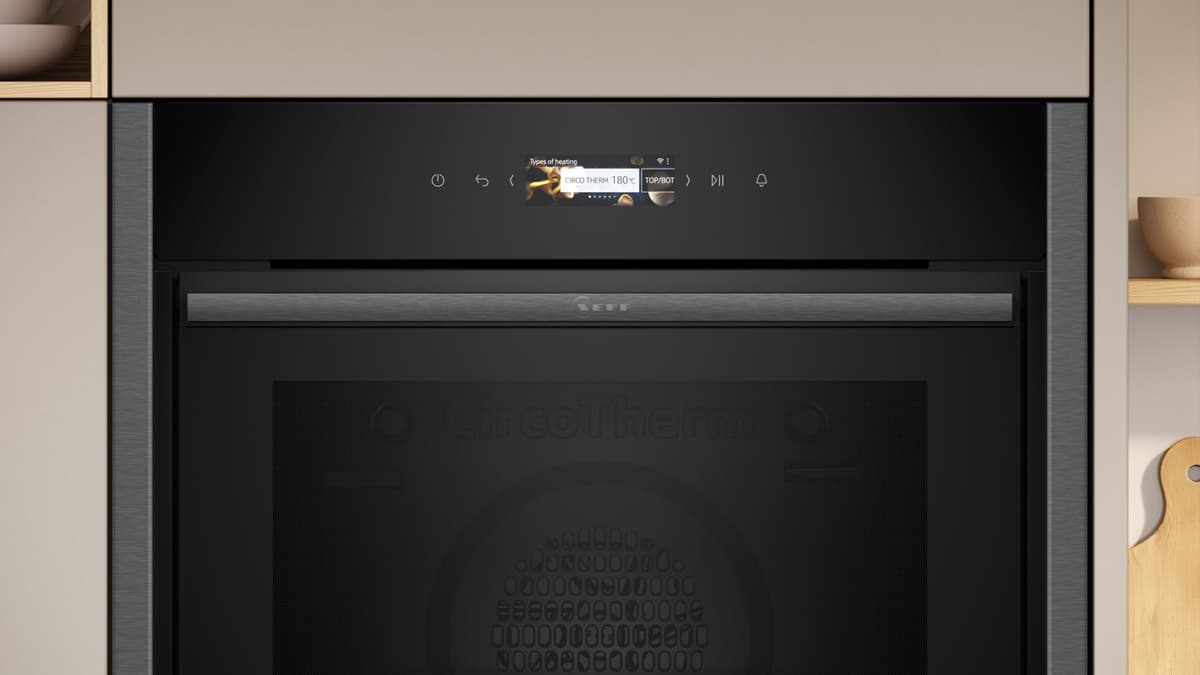 NEFF N70 B54CR71G0B Slide and Hide Single Oven with Pyrolytic Self Cleaning, CircoTherm, 3.7" Full Touch Display, Soft Open, Integrated, 60 x 60cm, Graphite Grey — view 2