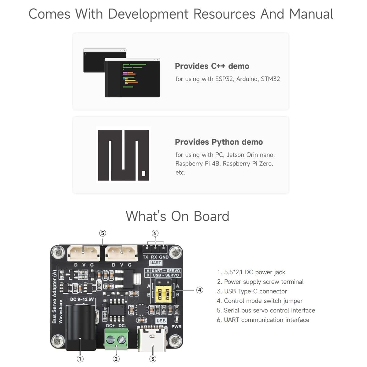 Waveshare Serial Bus Servo Driver Board, Integrates Servo Power Supply & Control Circuit, Applicable for ST/SC Series Serial Bus Servos, Small Size, Easy to Integrate — view 6