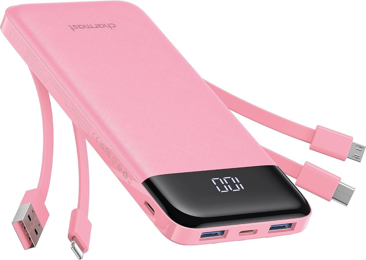 Charmast Power Bank with Built in Cables X 4, 10000mAh USB C Battery pack 6 Outputs 3 Inputs with LED Display Type C Powerbank Portable Charger Compatible with Smartphones Tablets and More — view 17