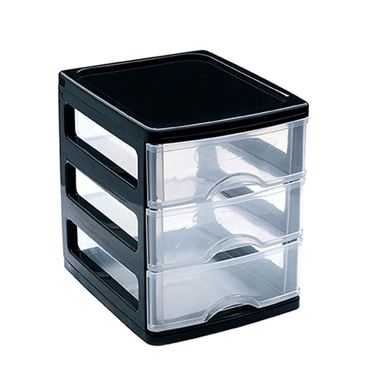 3 Drawers Plastic Desktop Storage Unit with Drawers, Stationary Arts Drawer Desktop Tabletop Organiser Storage Tower Unit for Office Bedroom Garage (17 x 13.5 x 17cm, Black with Clear Drawers) — view 4