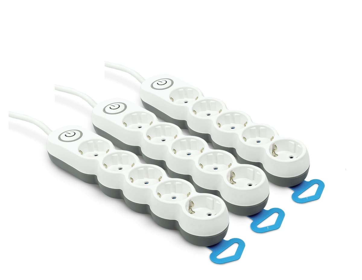 Garza Power - Regleta de 4 enchufes, con Interruptor, Enchufe Plano, Ladrón múltiple 1.4 Metros, Protección Infantil, Color Blanco, Gama Design — view 9