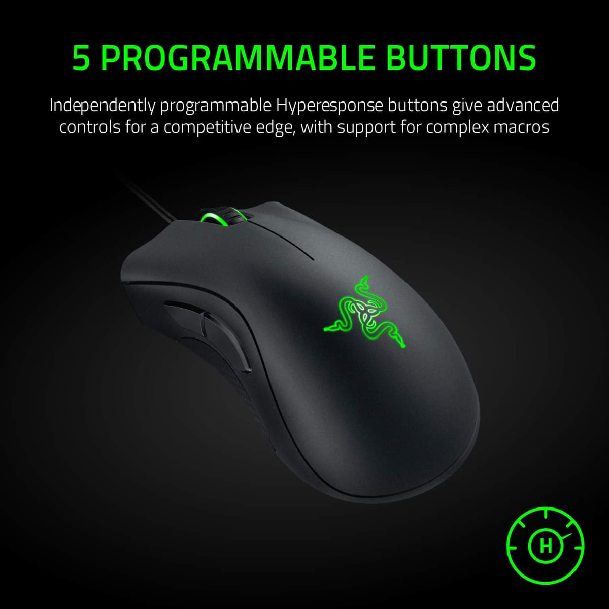 Razer DeathAdder Essential (2021) - Wired Gaming Mouse (Optical Sensor, 6400 DPI, 5 Programmable Buttons, Ergonomic Form Factor) Black — view 4