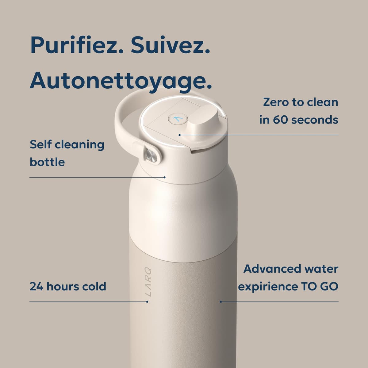 LARQ PureVis 2 Botella de Agua Inteligente con Filtro - Autolimpiable UV, Seguimiento de Hidratación vía App, Acero Inoxidable Aislado – Garantía 2 Años – 680ml — view 2