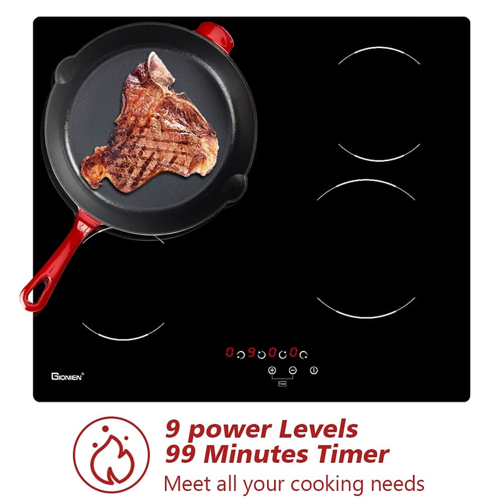 GIONIEN Ceramic Hob 60cm Electric Cooktop Burner, Built in Black Glass Cooker with 4 Cooking Zones,Hardwired (no plug),GCE460TC — view 3