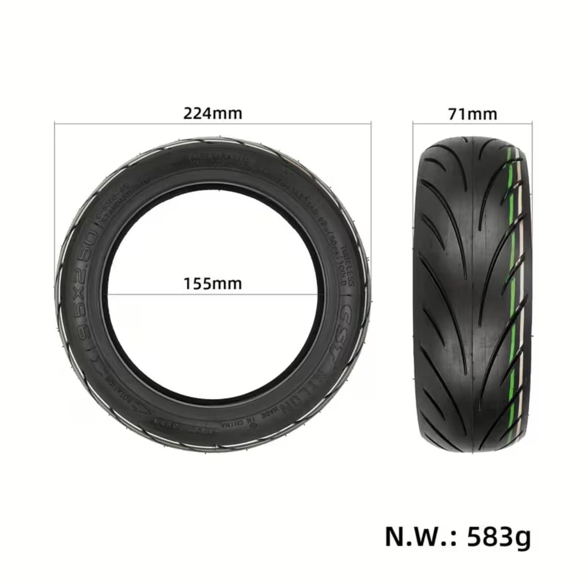 ANSENI Rueda 9.5x2.5, Neumático Tubeless 9 Pulgadas para Patinete NIU KQi3/KQi3 Pro/KQi3 MAX/KQi3 Sport, Ruedas de Repuesto (1 Rueda) — view 2