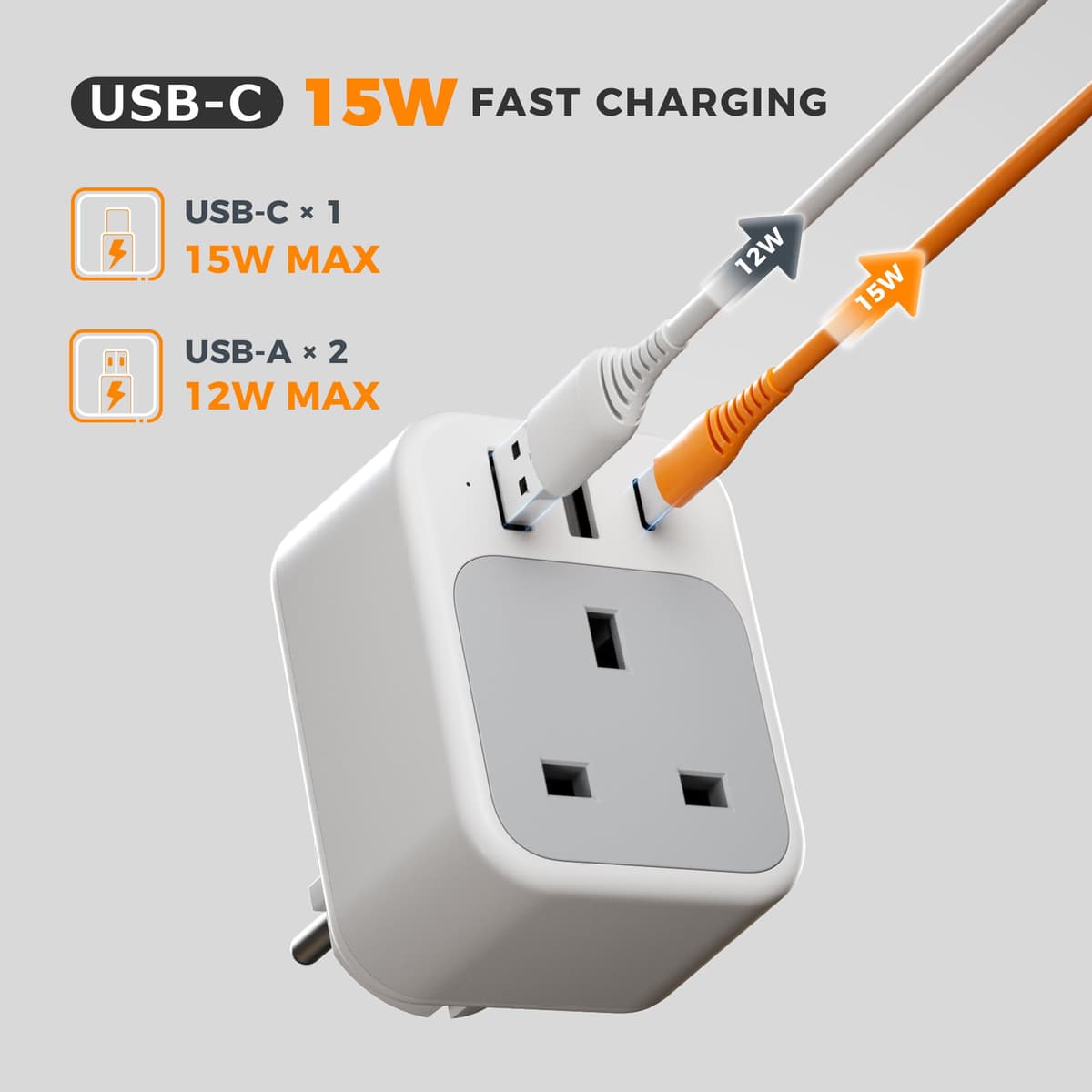 TESSAN UK to European Plug Adapter 2 Pack, USB C Travel Adapter UK to Europe with 3 USB, 4 in 1 Type E F EU Plug for Euro Spain France Turkey Germany Egypt Norway Iceland Greece Portugal Poland — view 3