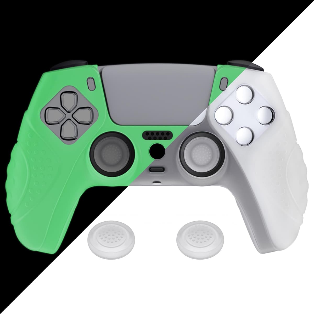 eXtremeRate PlayVital Guardian Edition Ergonomic Soft Anti-Slip Controller Silicone Case Cover for ps5, Rubber Protector Skins with Black Joystick Caps for ps5 Controller - Green & Black — view 15