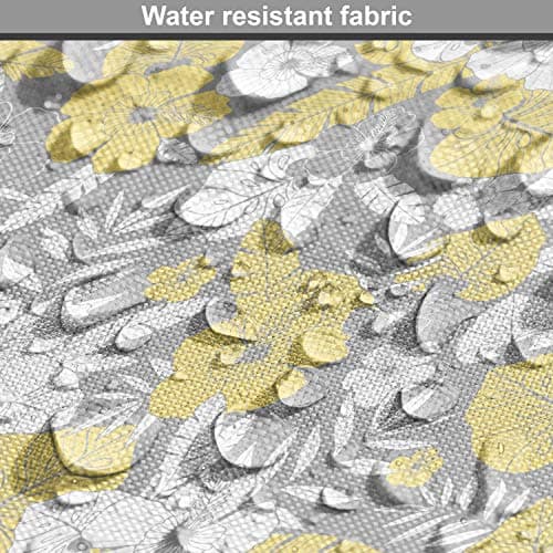Ambesonne Luau Fabric by The Yard, Hawaiian Vegetation Flowers Abstract Summertime Botanical Composition, Decorative Fabric Water Resistant for Outdoor Furnishing Indoor DIY Projects, 1 Yard, Yellow — view 5