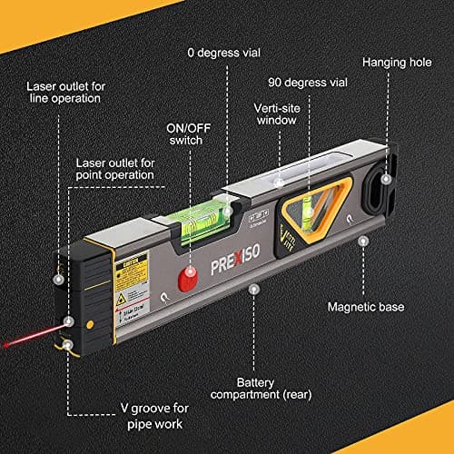 PREXISO 2-in-1 Laser Level Tool with Light, 100 Ft Alignment Point & 30 Ft Leveling Line, Magnetic Laser Spirit Level for Construction Picture Hanging Wall Writing Painting Home Renovation — view 5
