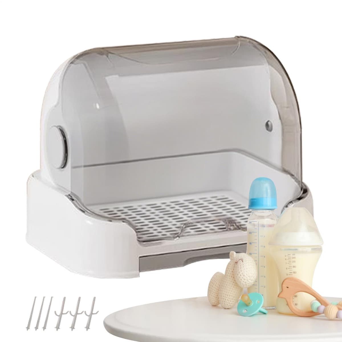 Dustproof Bottle Storage, Tod-dler Bottles Storage Box, Ba-by Bottle Drying Rack With Cover, Removable Holder Nursery Container, For Pacifier Dish Cup Tod-dler Cutlery