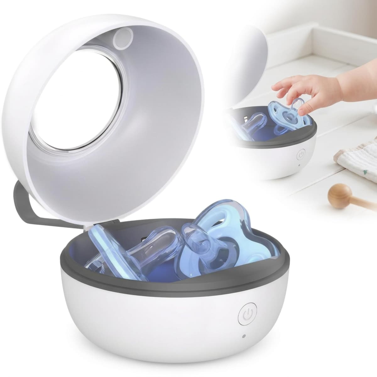 Portable UV Dummy Steriliser Box, Baby Pacifier Sanitiser 99.99% Sterilisation in 3 Minutes USB Type-C Rechargeable Travel for Dummies, Dentures, Braces Small Items for On-The-Go