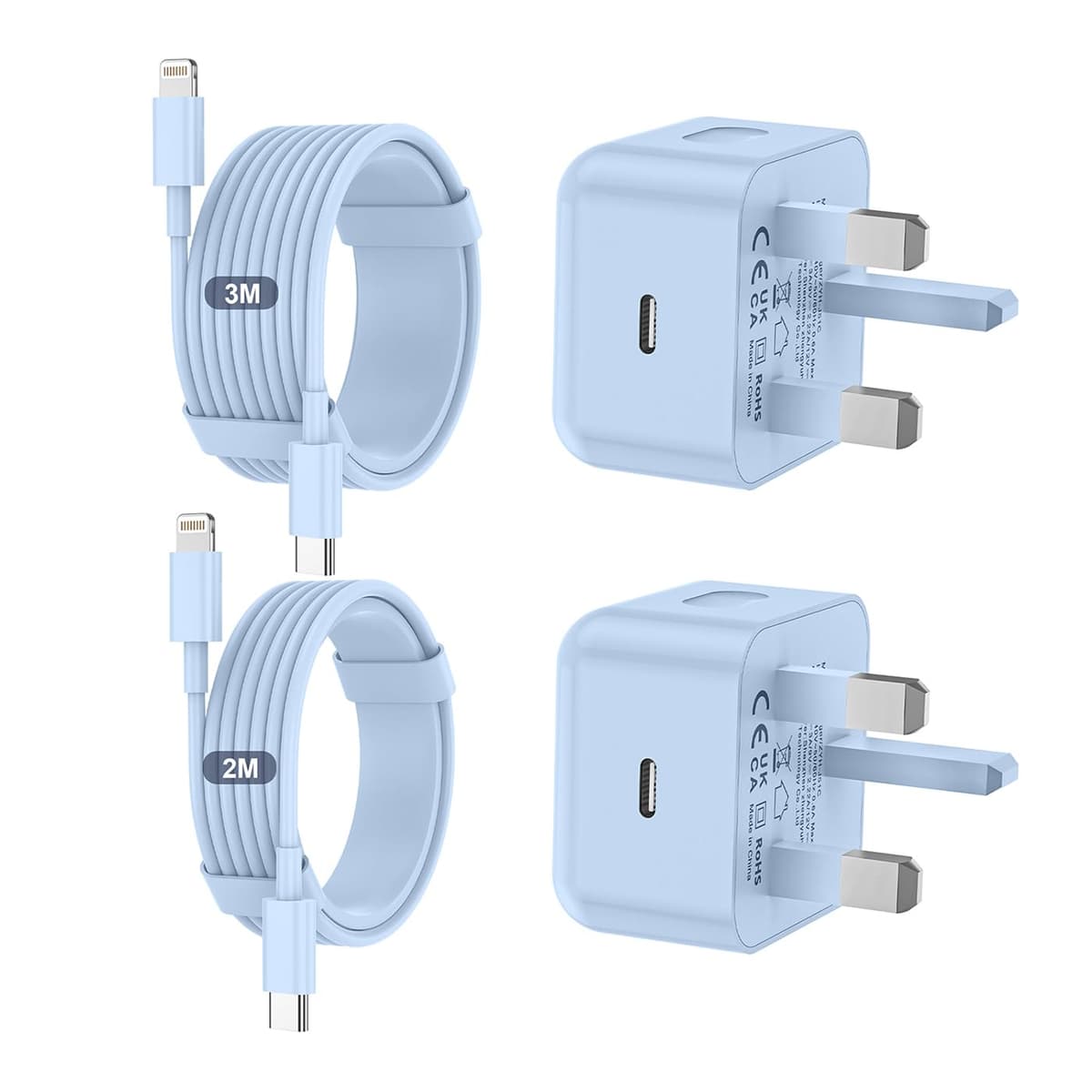 for iPhone Charger Fast Charge, 2Pack PD Fast Apple Charger UK USB C Plug With 2M&3M iPhone Fast Charger Cable [ MFi Certified] Lightning Cable for iPhone 14 13 12 11 Pro Max XS X 8 6, iPad — view 10