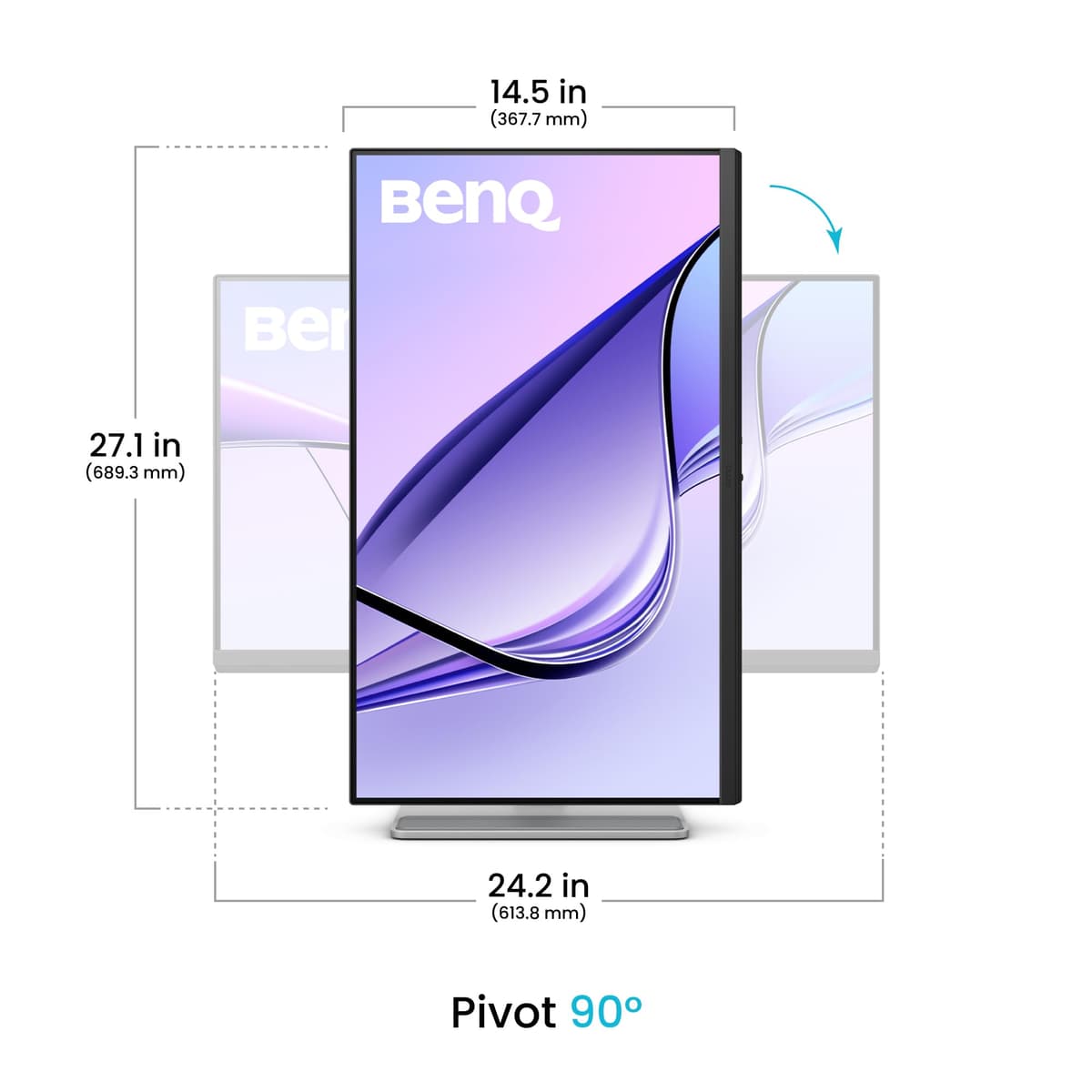 BenQ MA270U 27 inch 4K 3840x2160 Monitor for MacBook Pro/Air, Dual USB-C, 90W Power Delivery, Mac Color Match, USB Hub, Brightness & Volume Control on Mac, Adjustable Stand, P3 Color Gamut — view 6