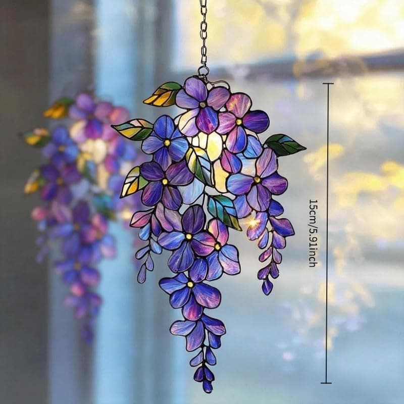 [2 Pack] Holographic Wisteria Acrylic Suncatcher, 5.91" x 5.91" Floral Window Decor with Rainbow Effect, Spring Garden Hanging Ornament for Mom & Home Decoration — view 4