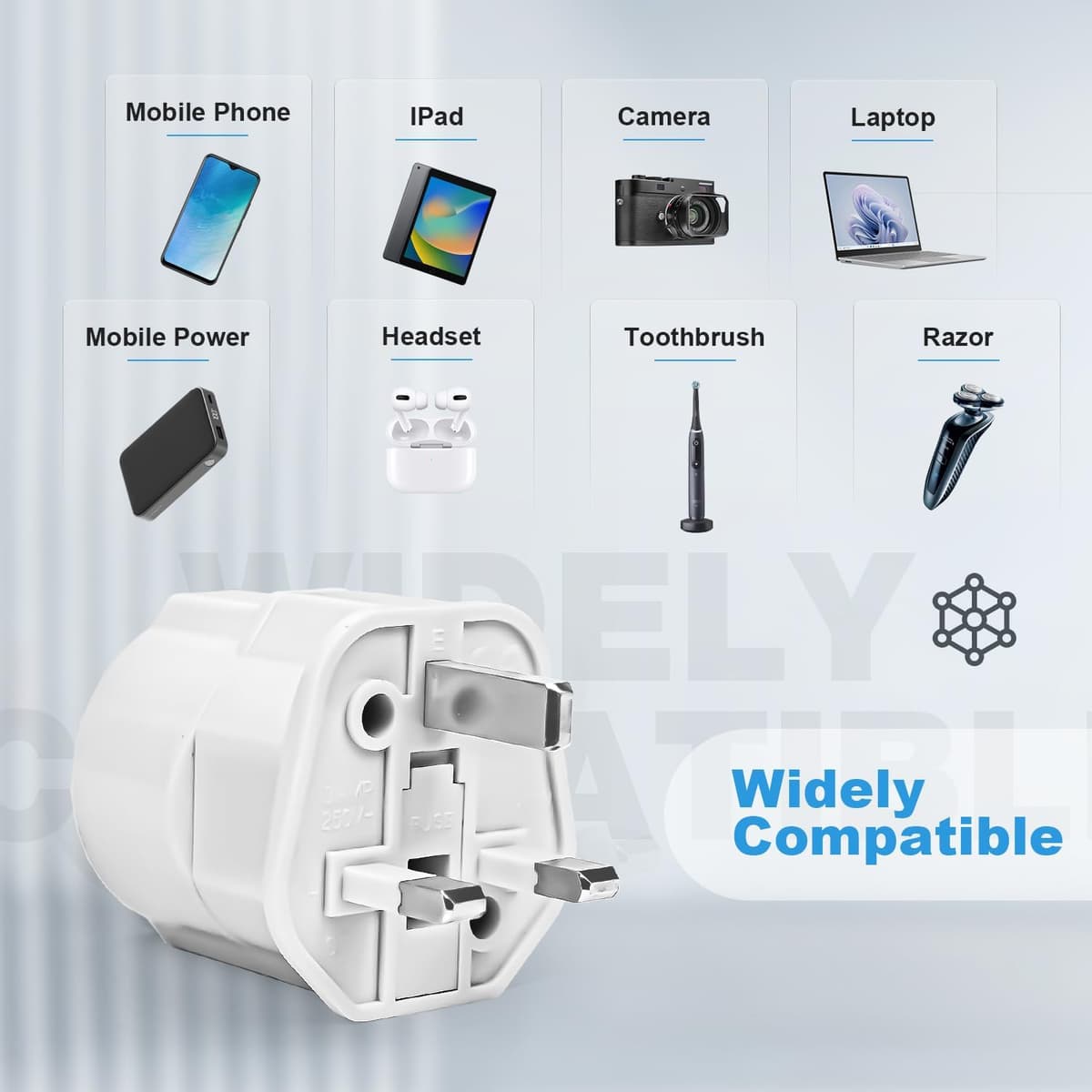 2 Piezas Adaptador Enchufe UK a español Tipo G, Adaptador de Viaje 2-Pin Europa a 3-Pin Reino Unido con Seguridad para niños para Escocia Irlanda Maldivas Dubai Gran Bretaña Singapur Hong Kong — view 4