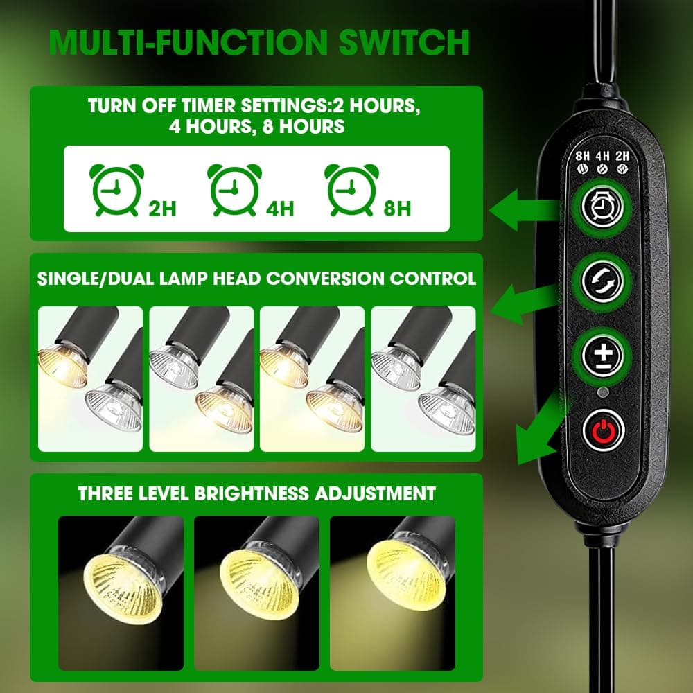 mizikuu Lámpara para Tortuga, E27 Lámpara de Calor de Reptil de Agua de Dos Cabezas con Bombilla Calor 25W 50W UVA UVB Luz para Tortugas de Agua con Control de Temperatura Temporizado — view 3