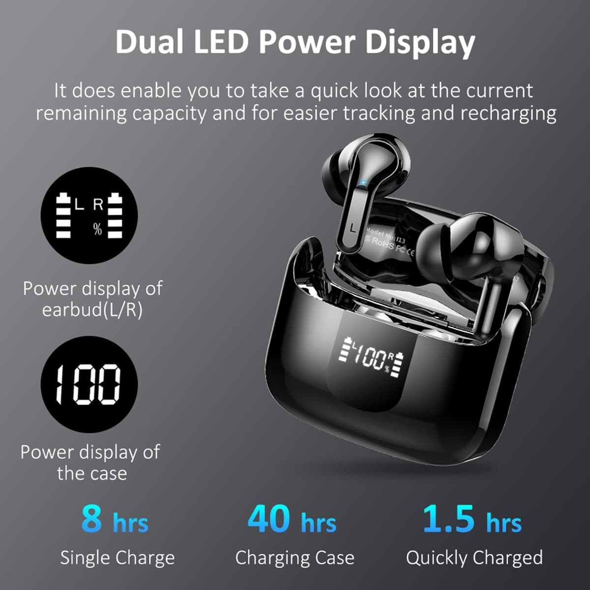 Wireless Earbuds, 6D-Stereo 2026 Bluetooth 5.4 Headphones, 50+Hrs Deep Bass Ear Buds, ENC Noise Cancelling Earphones, USB-C Fast Charging, IP-X7 Waterproof Headset Android iOS for Sport Gym Running — view 5