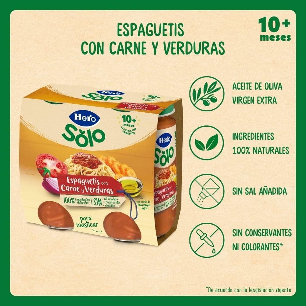 Hero Baby - Tarritos de Trocitos de Espaguetis con Carne y Verduras, Alimento Infantil en Tarritos para Bebés a Partir de 10 Meses, Sin Aceite de Palma y Almidón - 12 x 235 g — view 2
