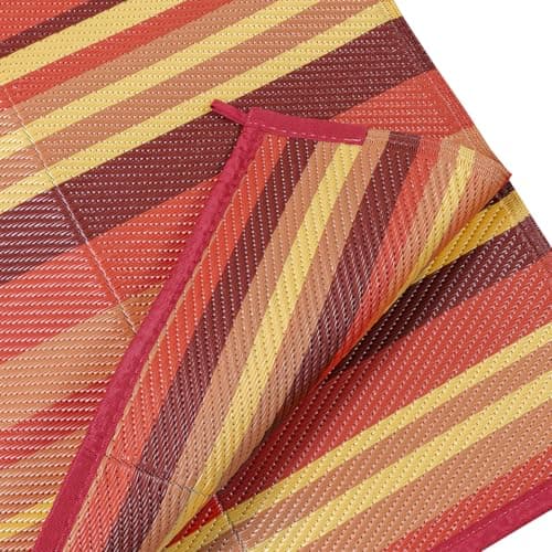 WondRg Outdoor Rug Patio Mat 5x8 Waterproof Plastic Straw Red Orange Stripe Tapis Exterieur for Camping Picnic Deck Washable Outside Carpet Balcony Backyard Porch RV Portable Reversible Lightweight — view 6