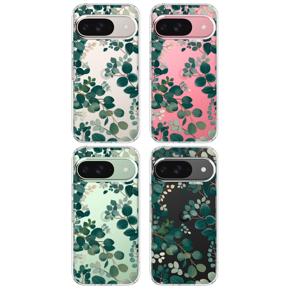 MOSNOVO Case for Google Pixel 9 & Pixel 9 Pro, [Buffertech 6.6ft Military-Grade Drop Protection] [Anti Peel Off Tech] Clear TPU Bumper Phone Case Cover Design - Eucalyptus — view 3