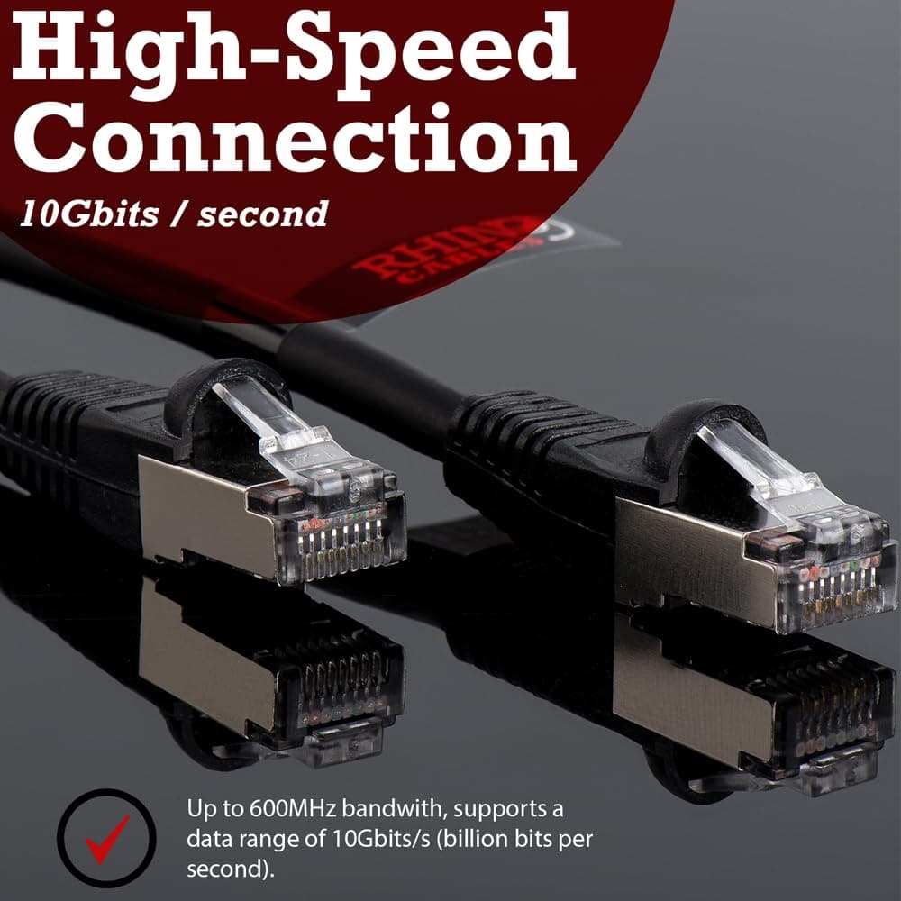 rhinocables CAT 6a Ethernet Cable | 10Gbps S/FT High-Speed & Large Bandwidth Data Transfer | Reliable LAN Network RJ45 Cable | Wi-Fi Broadband Cable for Seamless Gaming & Streaming (5m, Black) — view 2
