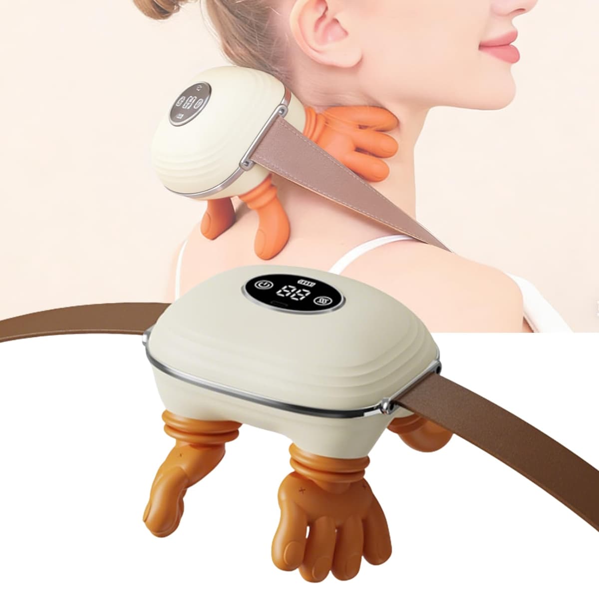 Masajeador Cervical y Espalda 4D a Mano Biónica, Masajeador Cuello Eléctrico, Masajeador de Cuello Inalámbrico 4D con 3 Niveles de Intensidad y 2 Niveles de Calor para Relajar Los Músculos (blanco)