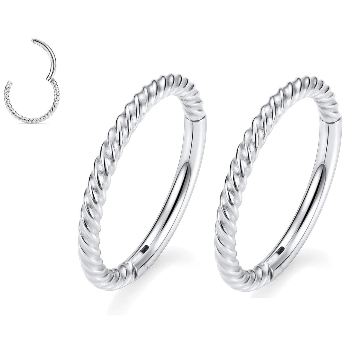 GAGABODY 2 Pcs Nose Rings 20G 18G 16G 14G 12G 10G 8G Surgical Steel Piercing Rings for Nose Septum Cartilage Helix Tragus Conch Rook Daith Lobe from 5mm to 16mm Seamless Hoop Unisex Hinged Earrings — view 21