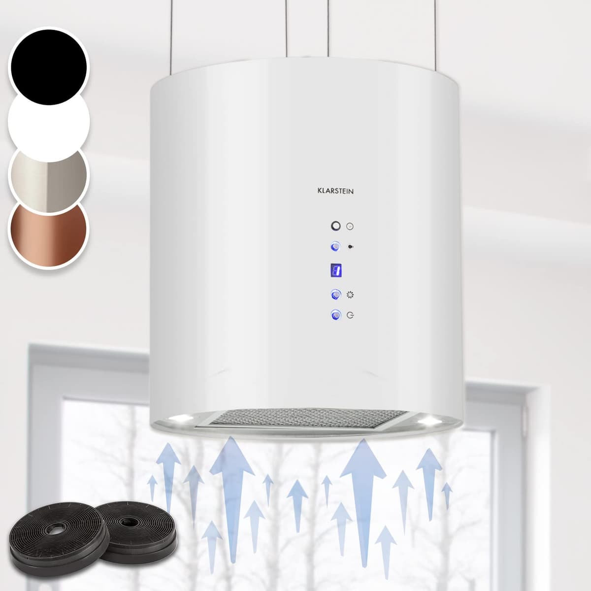 Klarstein Hanging Island Cooker Hood, Extractor Fan for Kitchen Islands, 558m³/h Airflow, Timer, Adjustable Kitchen Extractor Fan w/Chandelier Design, 3 Mode Cooker Hoods, Activated Carbon Filters — view 2
