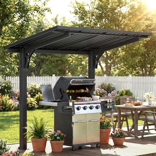 U-MAX 8' x 5' Outdoor Lean to Grill Gazebo Hardtop Pergola for Patio, 5x8 Freestanding Carport Pergolas and Gazebos Clearance, Small Heavy Duty Galvanized Steel Roof Awnings for Decks, Backyard