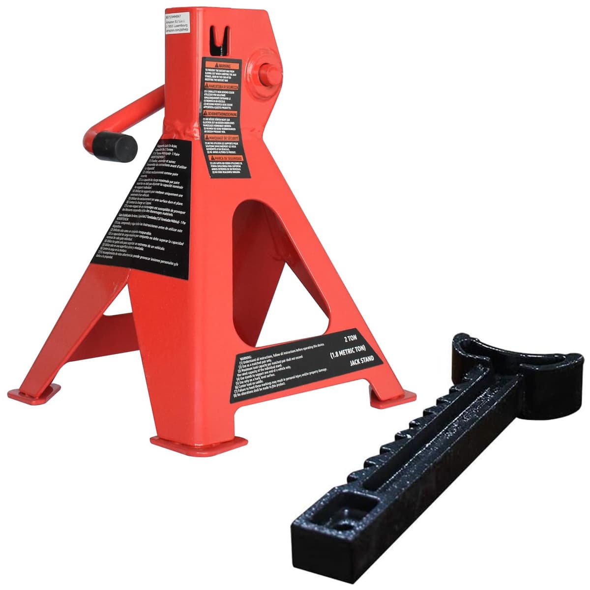 Amazon Basics Steel Jack Stands, 2 Ton (1.8 metric Ton) Capacity - 1 Pair, Red,Black — view 4