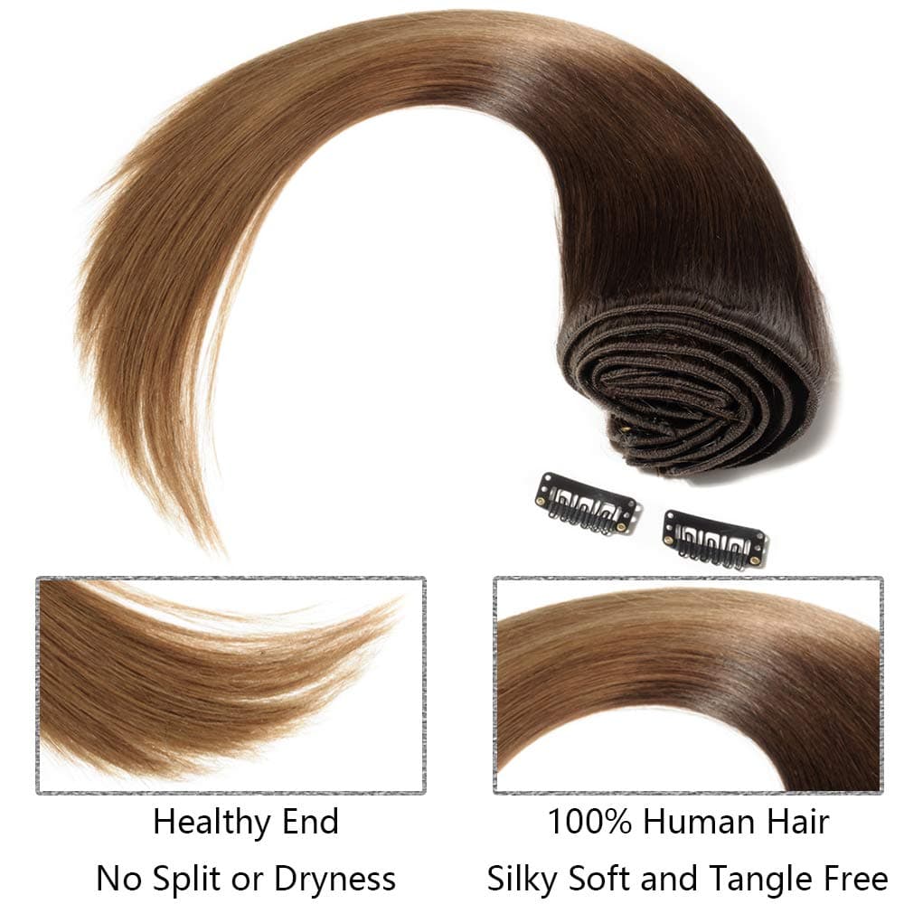 Silk-co 10inch Hair Extensions Clip in Hair Extension Human Hair #04 Medium Brown -Basic Thickness-Thin Weft- 8 Pieces Real Remy Straight Hair Extensions[50g] — view 214