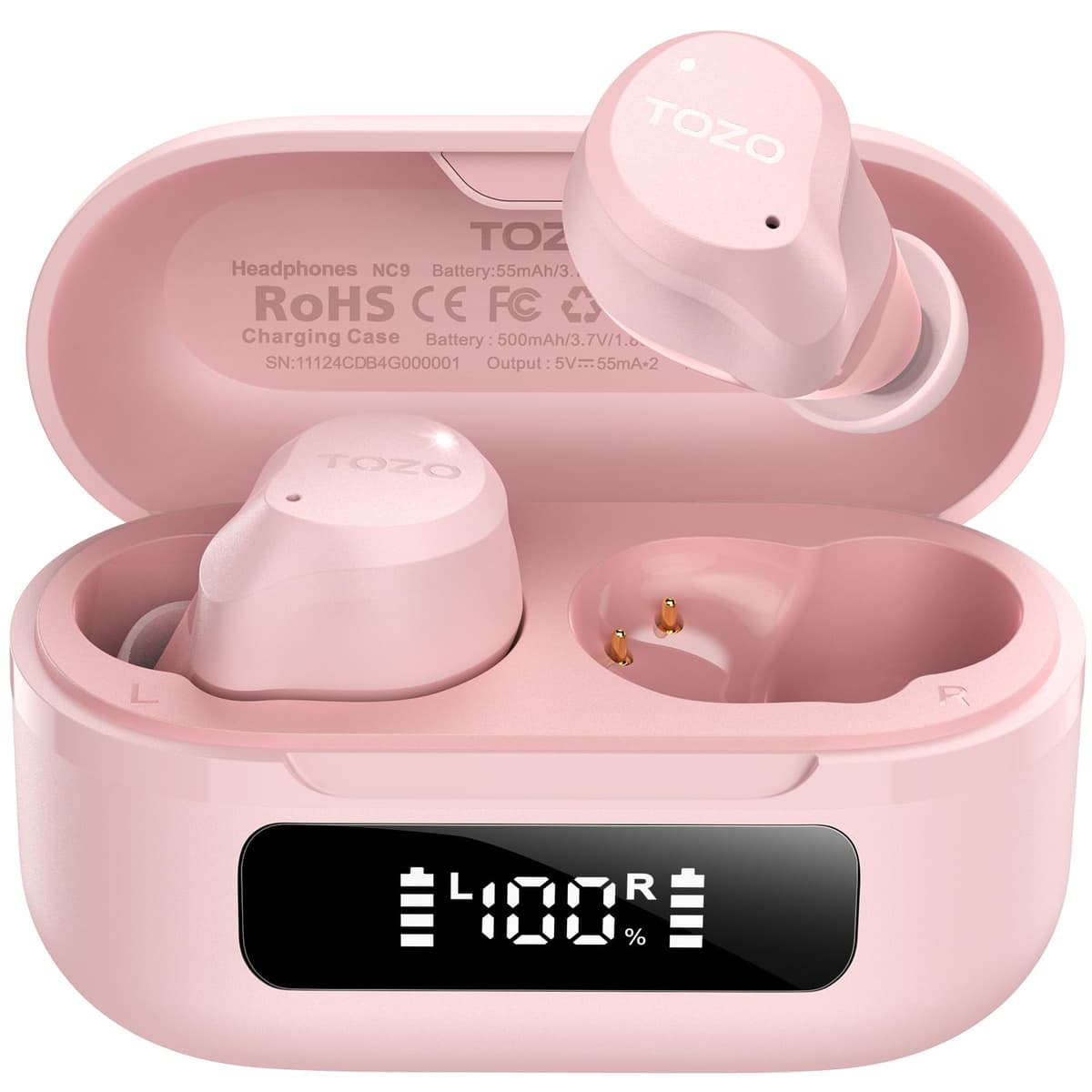 TOZO Hybrid Auriculares Inalámbricos Bluetooth 5.3 ANC Híbrida 6 Mics ENC, Reducción de Ruido 45dB, ORIGX 2.0 Acústico 32 EQs, 60H, Pantalla LED, USB Tipo C, IPX8, para Oficina y Commuting, Negro — view 13