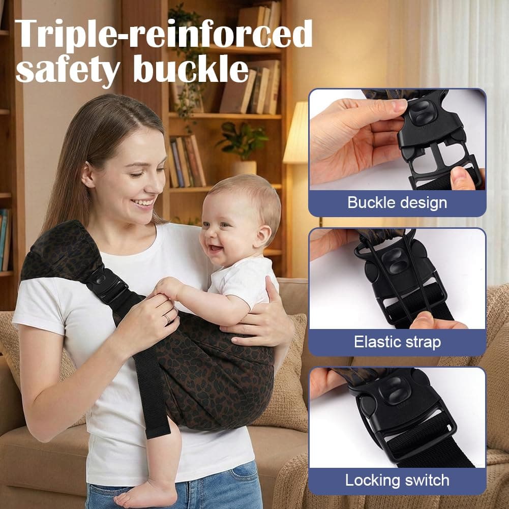 Baby Carrier, Portable Toddler Sling Carrier with Adjustable Thick Shoulder Straps, Soft Baby Sling for Newborn Up to 3-24 Months, Breathable and Comfortable(Leopard) — view 4