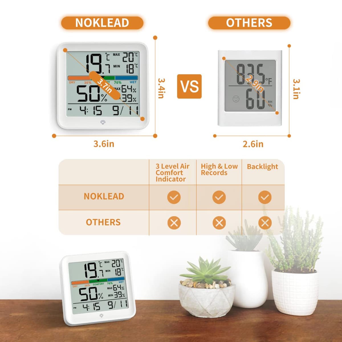 NOKLEAD Higrómetro Termómetro para interiores - Medidor digital de humedad de la habitación Medidor de monitor de temperatura preciso Registros máximos/mínimos, LCD táctil con reloj retroiluminado — view 4