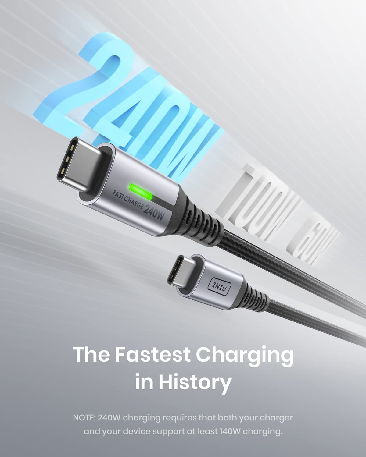 INIU 240W USB C to USB C Charger Cable, [2-Pack 2m] PD Type C Charge Cable, Super Fast Charging USB C Cable for iPhone 17 16 15 Pro Max Plus, MacBook iPad Air, Samsung S25 S24 Ultra, Steam Deck etc. — view 8