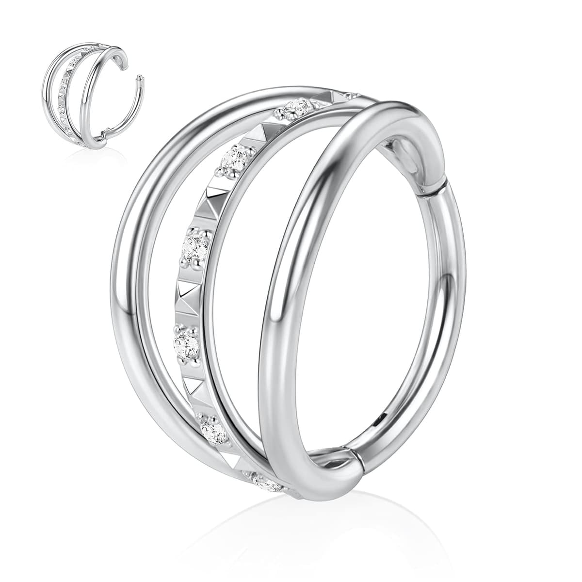 hengkaixuan Triple Double Nose Hoop Ring Sleeper Hoop Earring Helix Rook Conch Cartilage Daith Tragus Earrings Septum Ring Lobe Nose Piercing Jewellery for Women — view 27